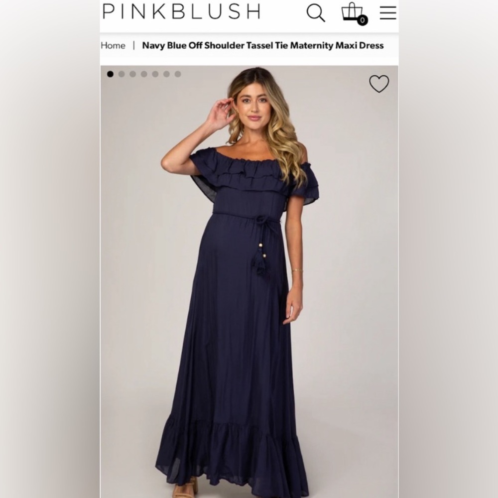 Pink blush Navy Off Shoulder Tassel Tie Maternity Dress